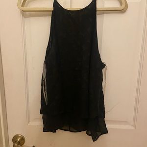 Black Sleeveless top with Velvet Geometric Detail in Size Large